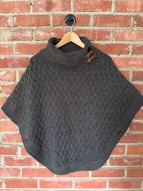 Point Zero Charcoal Cable-Knit Poncho with Buckle Collar